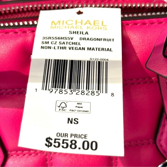 Michael Kors Small Quilted Sheila CZ Satchel Bag Vegan Material Dragonfruit Pink - Picture 6 of 6